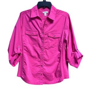 Croft&Borrow Women’s M Pink Button Down Shirt 3/4 sleeve